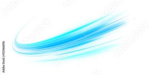 Digital image of light rays, striped lines on a blue light background. Design element for visualizing air or water flow. Light, light garland PNG.	