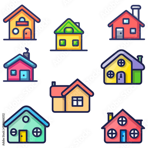 Colorful House Icons Set Collection. Home Illustration.
