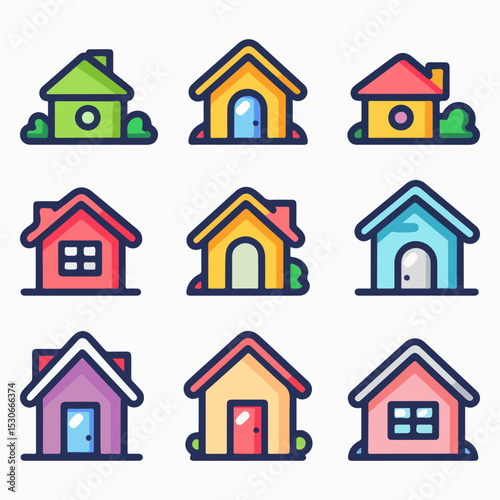 Colorful House Icons Set Collection. Home Illustration.