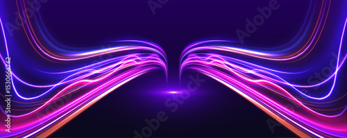 Neon rays create an abstract vector background with a futuristic vibe. Sharp angles and glowing lines evoke speed. Perfect for tech-inspired visuals.