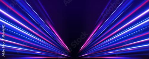 A glowing warp tunnel pulls you in, filled with vibrant neon lines and depth. Abstract perspective suggests high-speed travel. Sci-fi style immersion.
