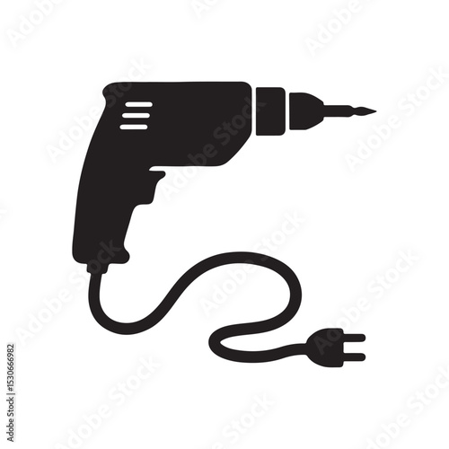 Isolated black silhouette of an electric drill tool