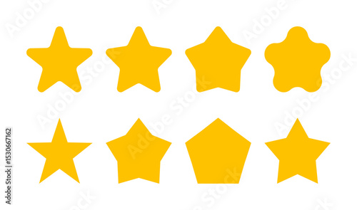 set of golden vector stars in various shapes