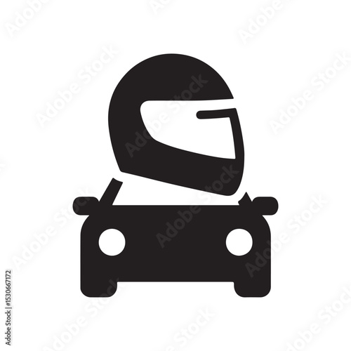 A black silhouette of a car with racing helmet on