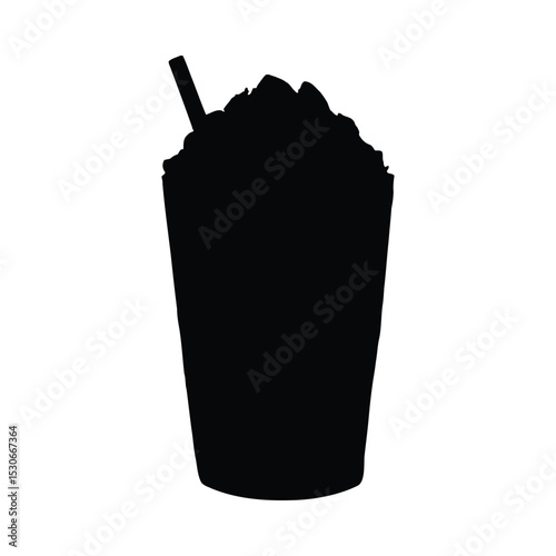 Gourmet iced coffee drink silhouette whipped cream chocolate chunks isolated on white background