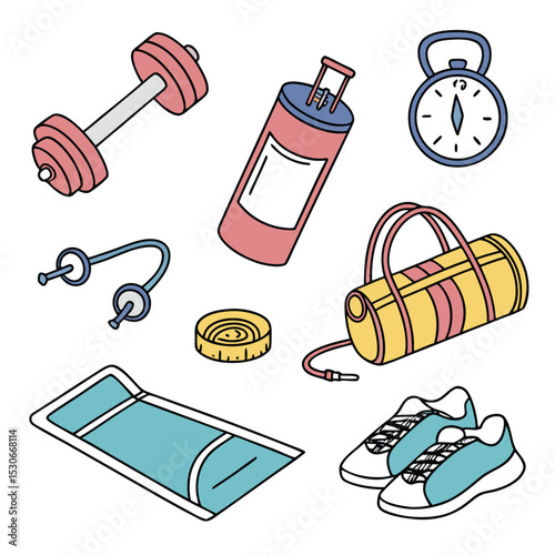 Fitness equipment and accessories collection for workout and exercise