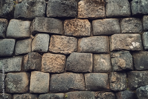 Close-up of rough stone wall texture in black and white. AI generative