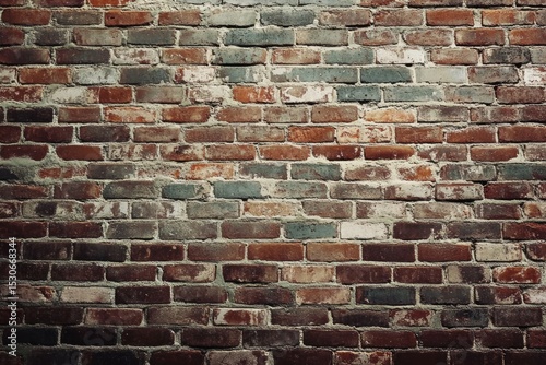 Textured red brick wall with white mortar in natural light. AI generative