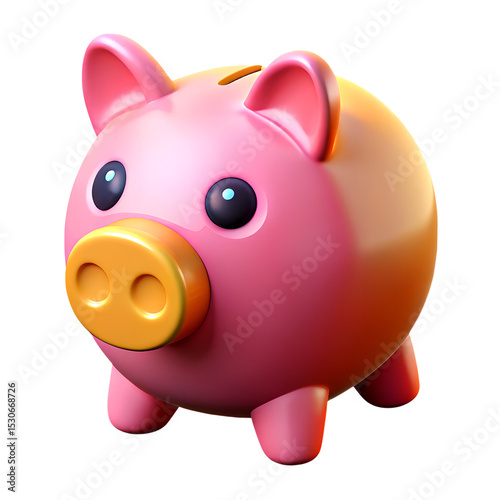 Pink Piggy Bank Isolated on White Background with Coins and Savings Concept
