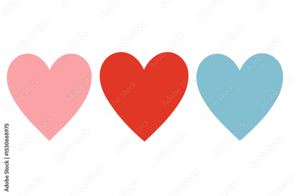 Corações rosa, vermelho e azul em fundo transparente — vetor em formato PNG e SVG, conjunto de corações

