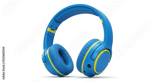 Blue and yellow headphones isolated on white background