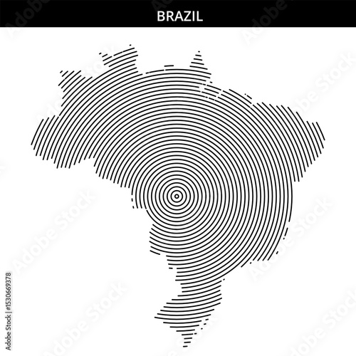 Outline of Brazil created with concentric lines for artistic effect