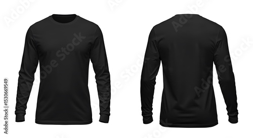 Black long sleeve t shirt mockup front and back isolated on white background