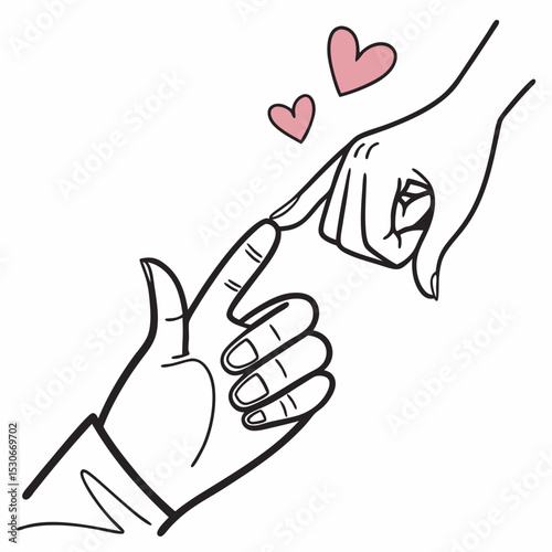 Romantic couple holding pinky fingers with hearts
