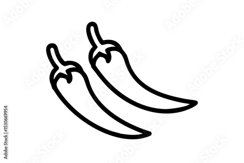 Outline Chili Pepper Icon Set - Minimalist Black Line Art for Food & Spice
