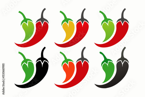 Spicy Chili Pepper Vector Icon Set - Red, Black, and Silhouette for Food & Culinary Branding