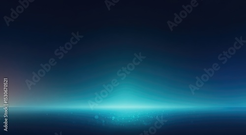 Dark blue gradient background with subtle teal glow and bokeh light effects at the horizon
