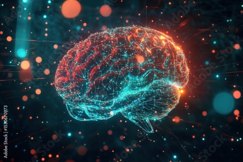 A digital representation of a human brain, highlighted with vibrant colors.