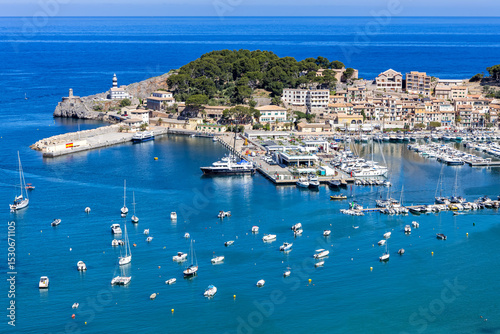 Port de Soller on Mallorca island from above marina with boats holiday by the sea in Spain photo