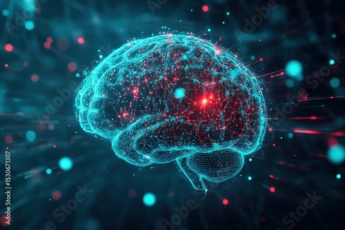 A detailed illustration of a human brain, highlighted with connections.