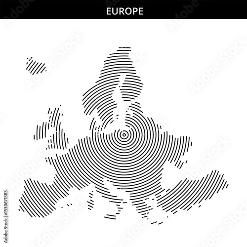 Stylized map of Europe with spiral design in black and white