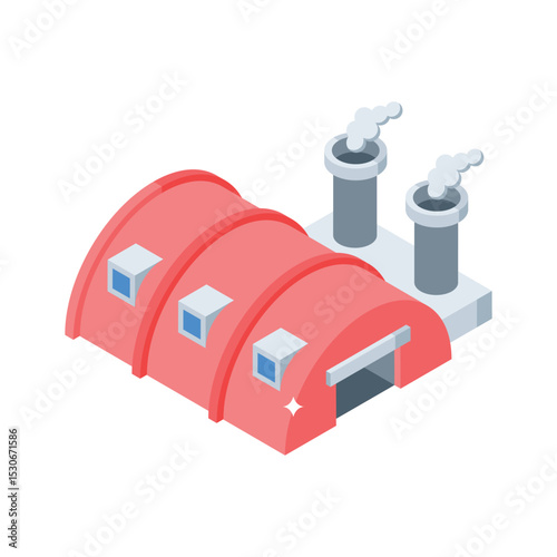 A trendy isometric icon of bulk factory storage setup