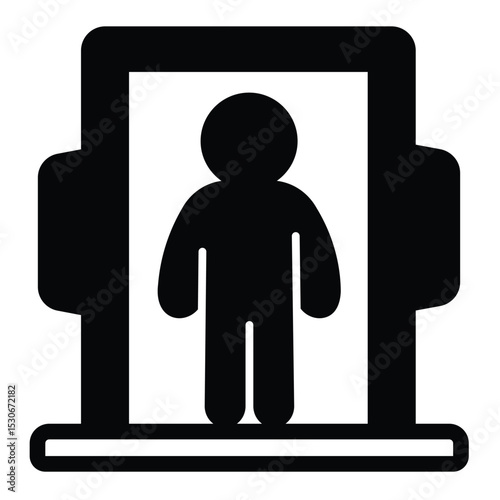 Metal detector door frame with man solid icon, city museum concept. Vector graphics. Security metal detecting, safety sign on white background, style mobile or design.