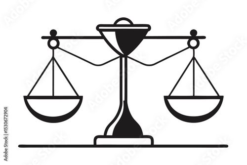 Hourglass balanced on a scale with two bowls isolated on transparent background