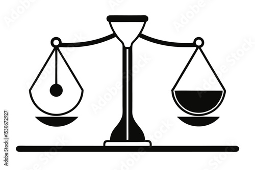 Hourglass balanced on a scale with two bowls isolated on transparent background