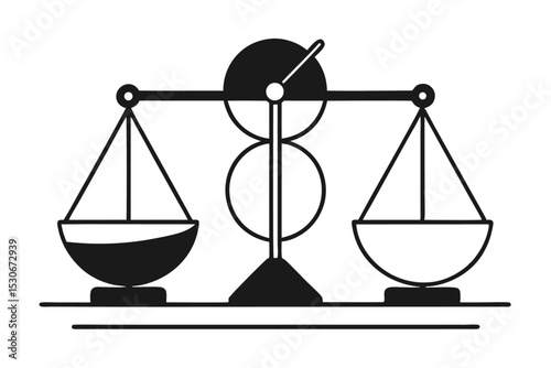 Hourglass balanced on a scale with two bowls isolated on transparent background
