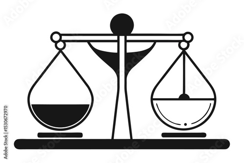 Hourglass balanced on a scale with two bowls isolated on transparent background