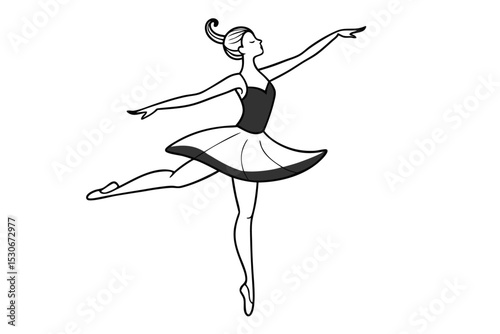 Ballerina in elegant pose with dress and pointe shoes isolated on transparent background