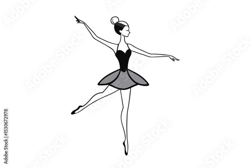 Elegant ballerina in pointe shoes performing a graceful pose isolated on transparent background