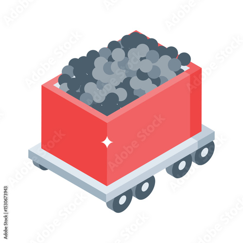 Modern isometric icon showing mining cart with ore