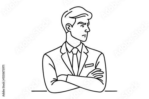 Thoughtful businessman with crossed arms isolated on transparent background