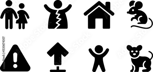 Vector icons set family divorce house mouse warning sign arrow up child dog symbols graphic design 100 editable stock vector illustration