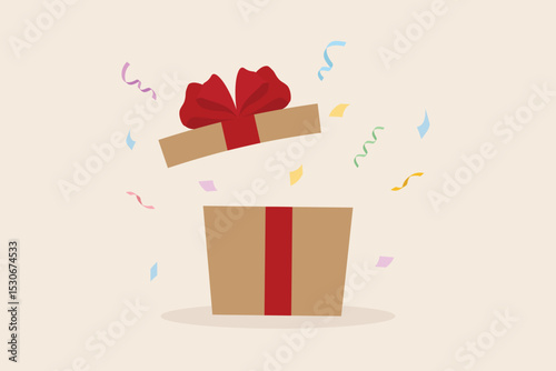 a gift box. Holiday seasonal or birthday and anniversary concept. Shopping advertising reward, discount sell event. Donation charity illustration flat vector.