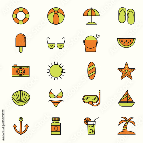 COLORED SUMMER HOLIDAY ICON SET