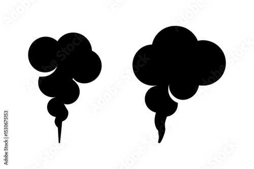 Two stylized black smoke clouds on white background