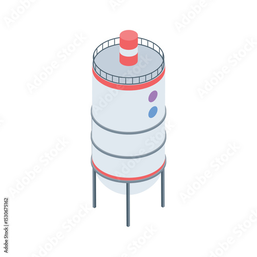 Premium isometric icon showing reservoir tank with gauge
