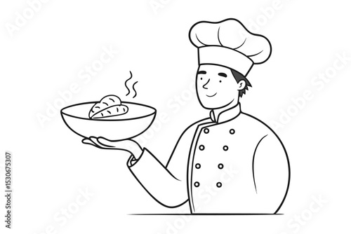Chef presenting dish single line art isolated on transparent background
