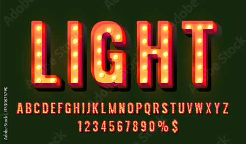 Light show font set collection, letters and numbers symbol. Vector illustration