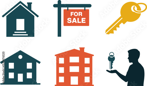 Find your dream home real estate agent property search house for sale key apartment building residence editable stock vector illustration