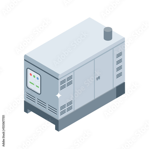 A modern isometric icon of backup power generator