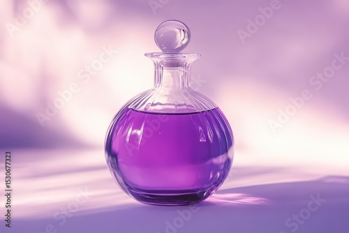 A glass bottle filled with a deep purple liquid.
