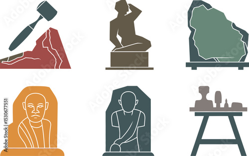 Explore the art of sculpture crafting techniques tools and design elements for creative stone artwork editable stock vector illustration