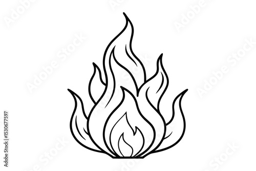 Continuous line fire flame linear icon isolated on transparent background
