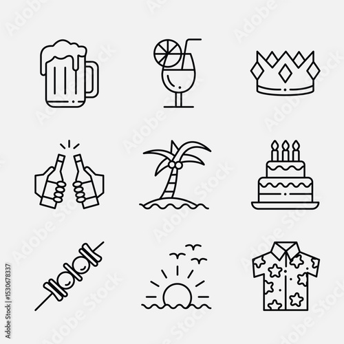 OUTLINED SUMMER PARTY ICON SET