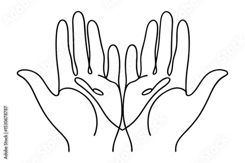 Continuous line drawing of hands black color isolated on transparent background