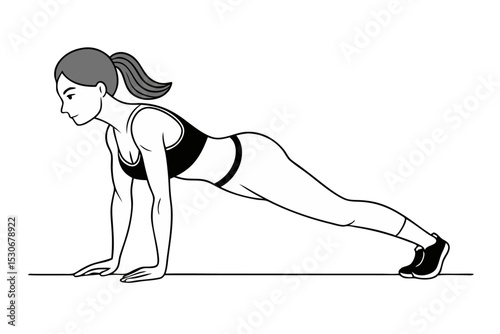 Continuous line drawing of a sporty woman exercising isolated on transparent background